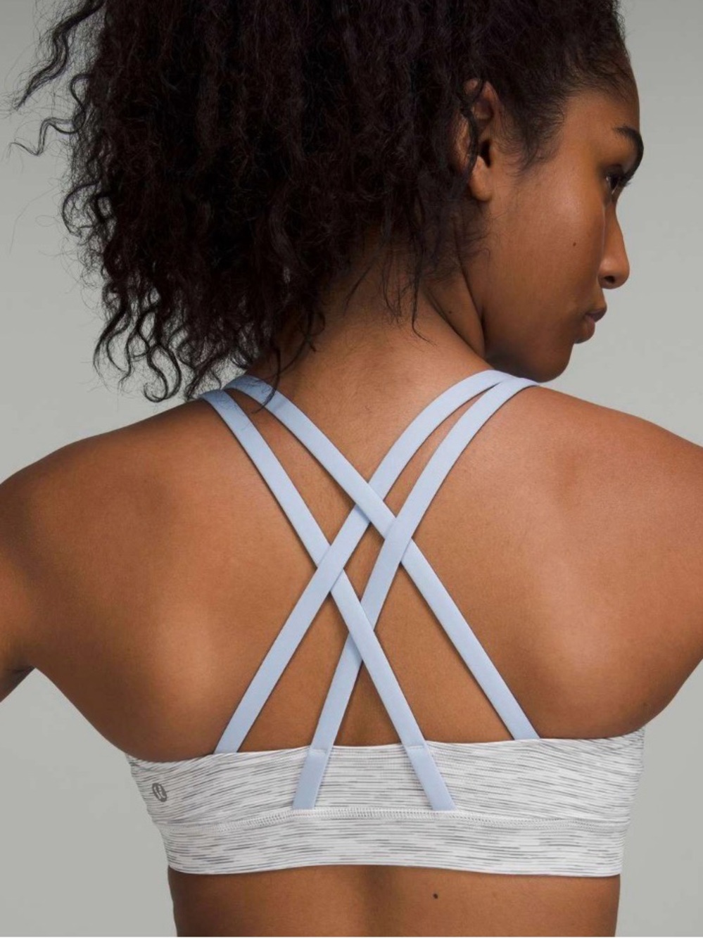 Lululemon Energy Bra *Medium Support, B–D Cups Size 8 Gray/Blue Linen W2581S